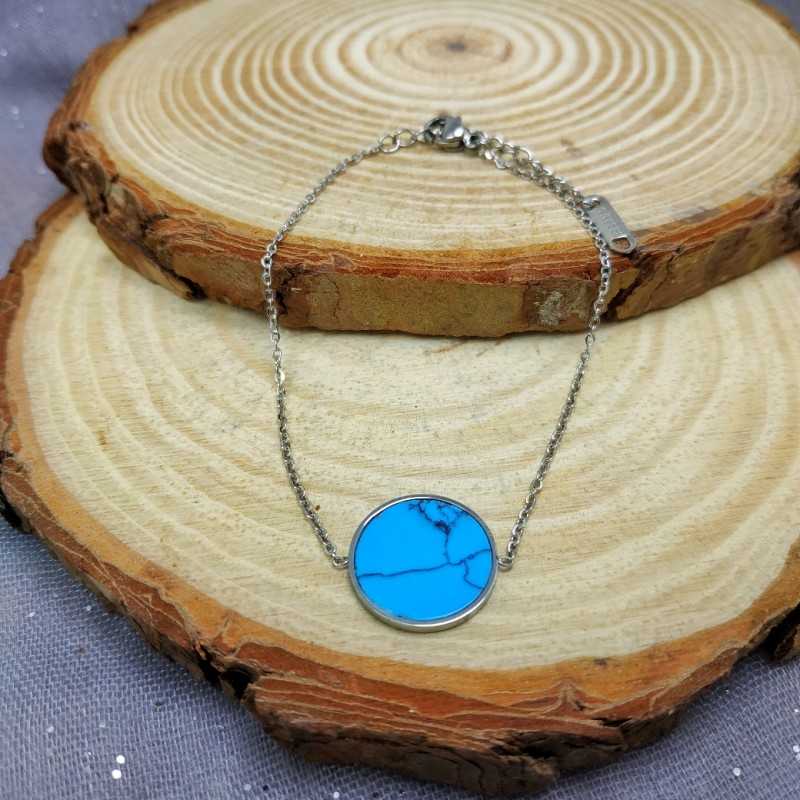 ΒΡΑΧΙΟΛΙ ΑΤΣΑΛΙ ΑΣΗΜΙ ΜΕ ΤΙΡΚΟΥΑΖ ΣΧΕΔΙΟ ΗΜΙΠΟΛΥΤΙΜΟΣ ΛΙΘΟΣ ΑΛΥΣΙΔΑΚΙ ΓΙΑ ΤΟ ΧΕΡΙ