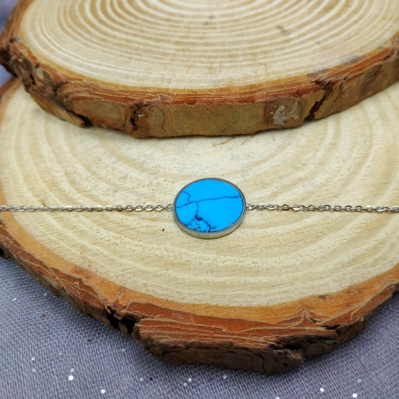 ΒΡΑΧΙΟΛΙ ΑΤΣΑΛΙ ΑΣΗΜΙ ΜΕ ΤΙΡΚΟΥΑΖ ΣΧΕΔΙΟ ΗΜΙΠΟΛΥΤΙΜΟΣ ΛΙΘΟΣ ΑΛΥΣΙΔΑΚΙ ΓΙΑ ΤΟ ΧΕΡΙ