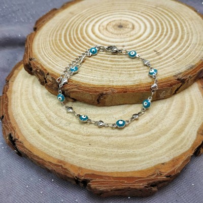 ΒΡΑΧΙΟΛΙ ΑΠΟ ΑΤΣΑΛΙ ΣΕ ΑΣΗΜΙ ΧΡΩΜΑ ΜΕ ΣΧΕΔΙΟ ΜΑΤΑΚΙΑ ΣΕ ΠΕΤΡΟΛ ΚΑΙ ΛΕΥΚΟ ΚΑΙ ΚΑΡΔΟΥΛΕΣ