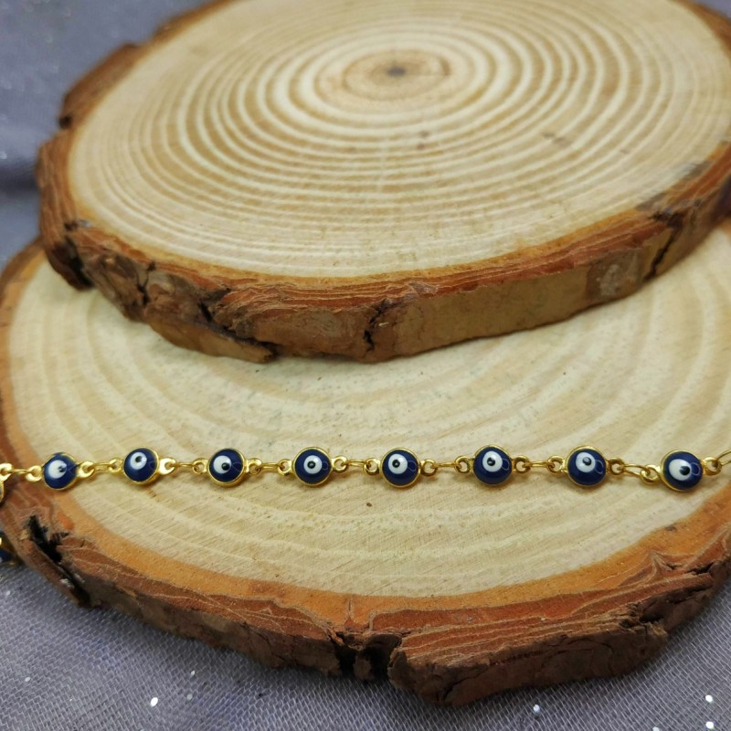 ΒΡΑΧΙΟΛΙ ΑΠΟ ΑΤΣΑΛΙ ΕΠΙΧΡΥΣΩΜΕΝΟ ΜΕ ΣΧΕΔΙΟ ΜΑΤΑΚΙΑ ΣΕ ΜΠΛΕ ΚΑΙ ΑΣΠΡΟ