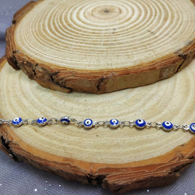 ΒΡΑΧΙΟΛΙ ΑΠΟ ΑΤΣΑΛΙ ΣΕ ΑΣΗΜΙ ΧΡΩΜΑ ΜΕ ΣΧΕΔΙΟ ΜΑΤΑΚΙΑ ΣΕ ΜΠΛΕ ΚΑΙ ΑΣΠΡΟ