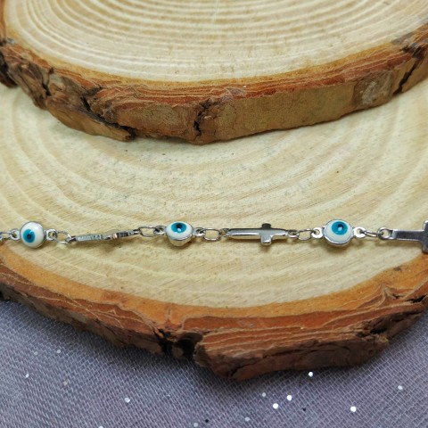 ΒΡΑΧΙΟΛΙ ΑΠΟ ΑΤΣΑΛΙ ΣΕ ΑΣΗΜΙ ΧΡΩΜΑ ΜΕ ΣΧΕΔΙΟ ΜΑΤΑΚΙΑ ΣΕ ΑΣΠΡΟ ΚΑΙ ΓΑΛΑΖΙΟ ΚΑΙ ΣΤΑΥΡΟΥΣ