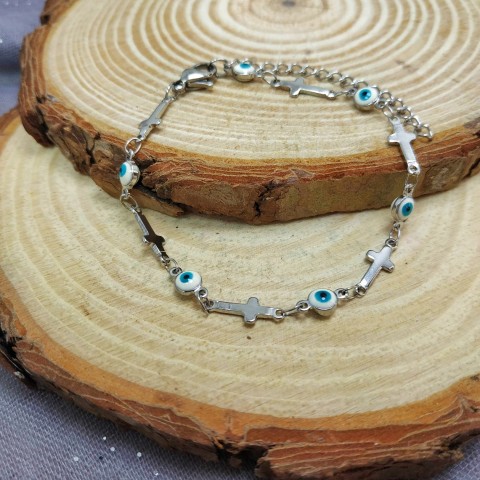 ΒΡΑΧΙΟΛΙ ΑΠΟ ΑΤΣΑΛΙ ΣΕ ΑΣΗΜΙ ΧΡΩΜΑ ΜΕ ΣΧΕΔΙΟ ΜΑΤΑΚΙΑ ΣΕ ΑΣΠΡΟ ΚΑΙ ΓΑΛΑΖΙΟ ΚΑΙ ΣΤΑΥΡΟΥΣ